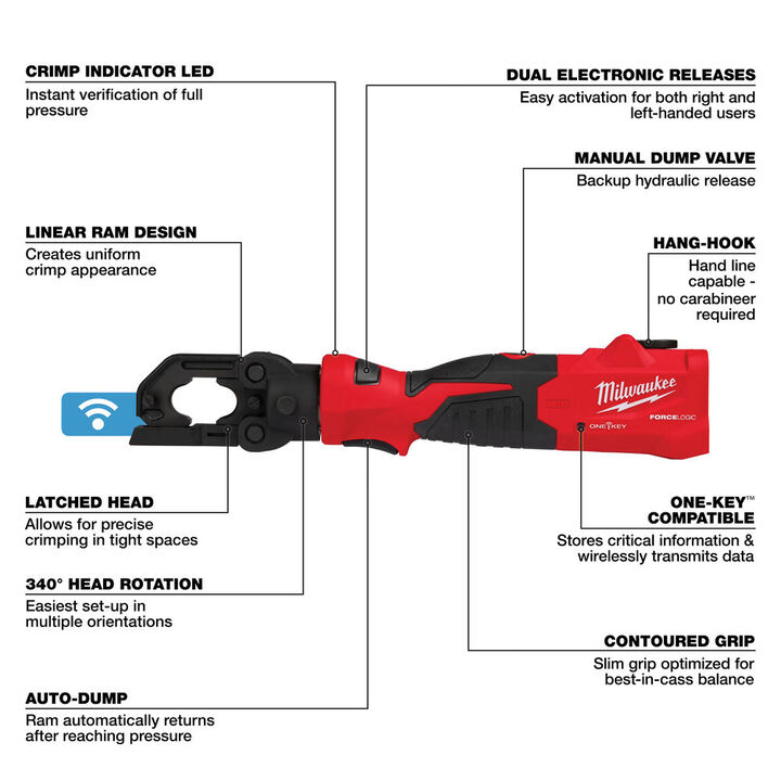 Milwaukee M18 FORCE LOGIC 6T Latched Linear Utility Crimper & M18 REDLITHIUM HIGH OUTPUT XC5 Battery, large image number 8