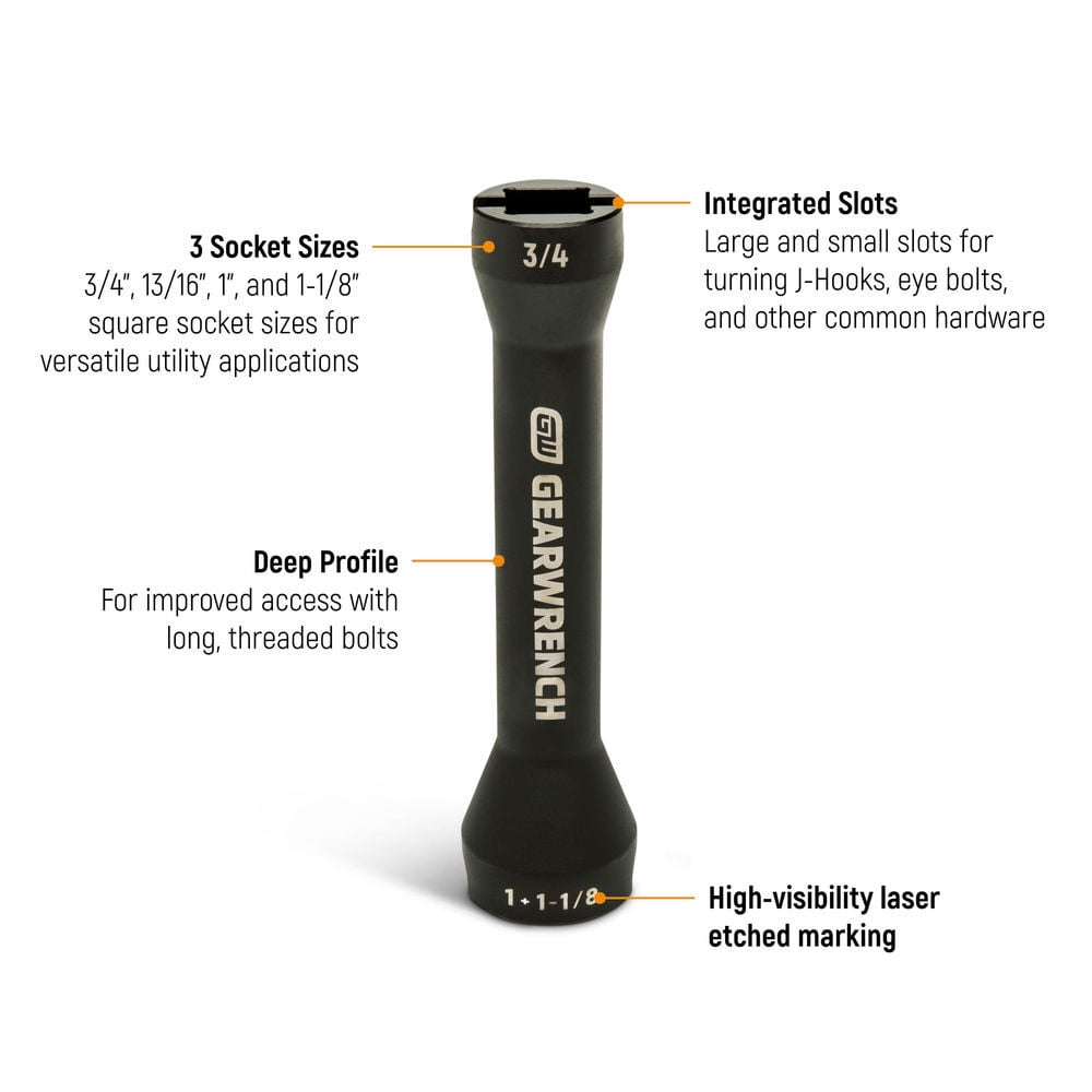 GEARWRENCH 5-in-1 Lineman Nut Runner Impact Socket & Adapter Set 3 Pieces, large image number 3
