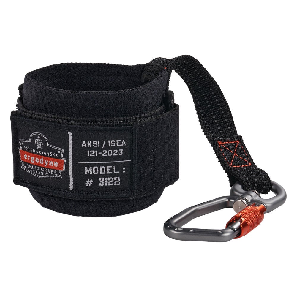 Ergodyne Squids 3122 Black Tool Lanyard – Wrist Pull-On Carabiner Anchor – 19084
