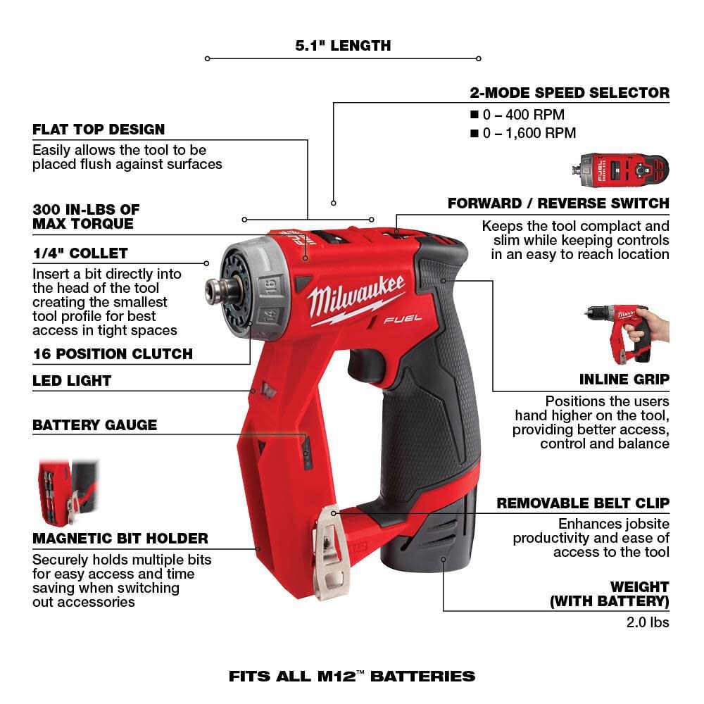 Milwaukee M12 Fuel Installation Drill Driver Kit 2505 22 - Image 8