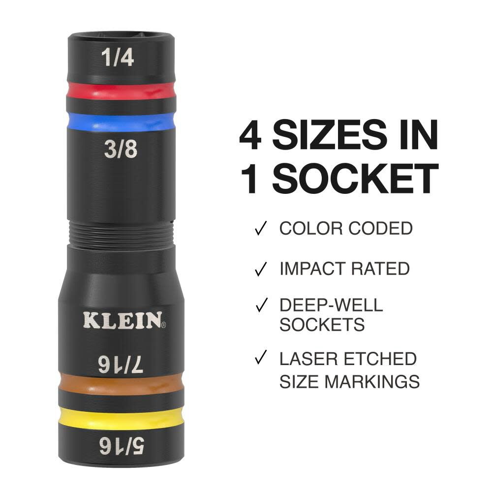 Klein Tools Quad-4 Deep-Well Heavy-Duty Impact Flip Socket, SAE, large image number 2