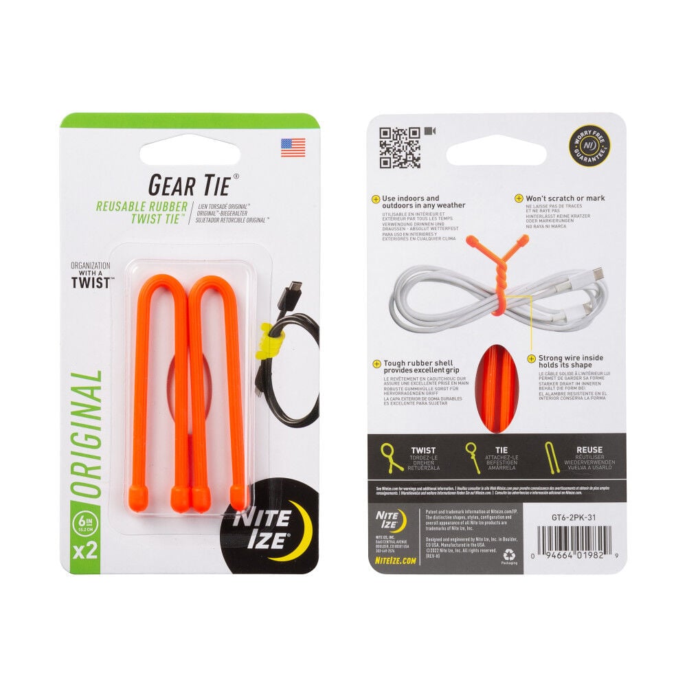 Nite Ize Gear Tie Reusable Rubber Twist Tie 6in 2pk Br. Orange, large image number 3