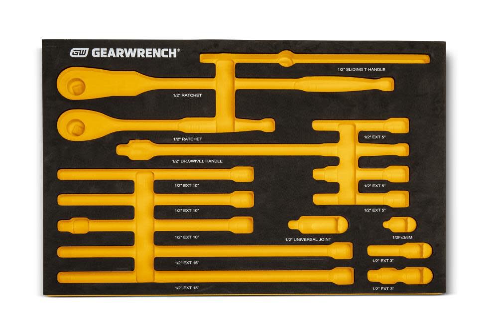 GEARWRENCH Ratchet & Drive Tool Set 1/2in 90T with EVA Foam Tray 16pc ...