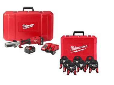 Milwaukee M18 FORCE LOGIC Long Throw Press Tool Kit with 1/4 Inch-1-1/8 Inch RLS Press Jaw Kit Bundle