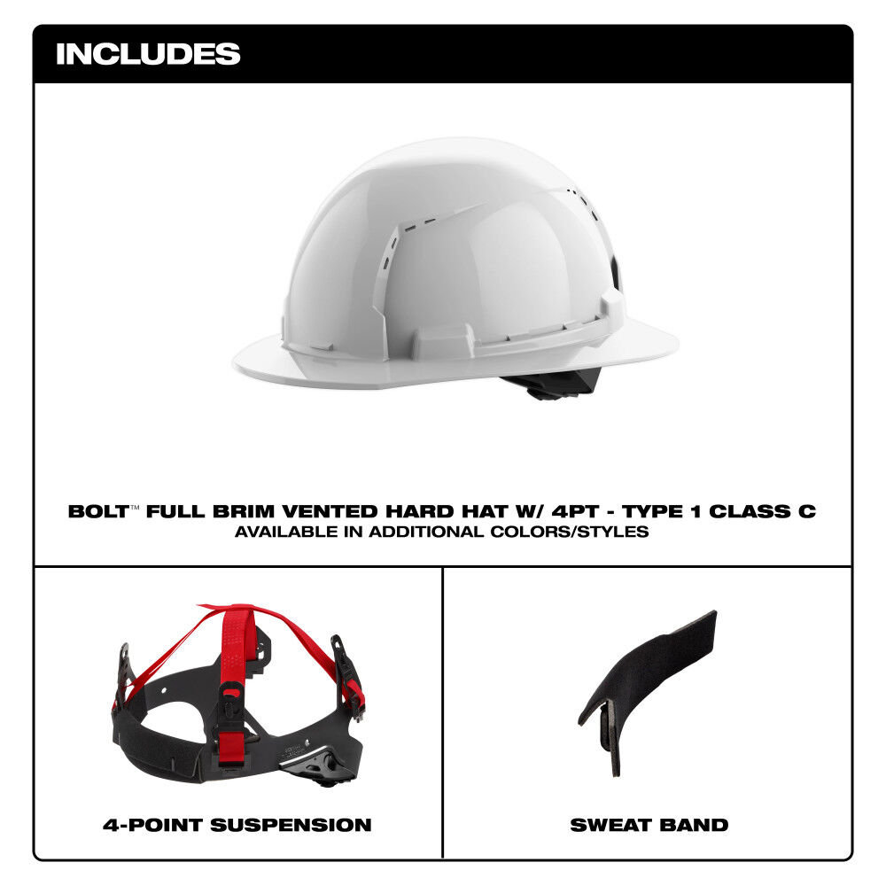 Milwaukee BOLT Blue Full Brim Vented Hard Hat with 4pt Ratcheting Suspension Type 1 Class C & Cooling Fan Bundle, large image number 12