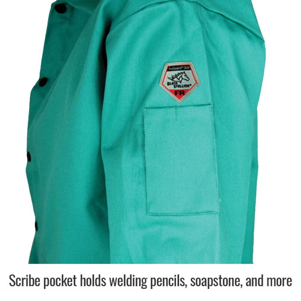 Black Stallion Welding Jacket 9oz Green FR Cotton Small, large image number 4