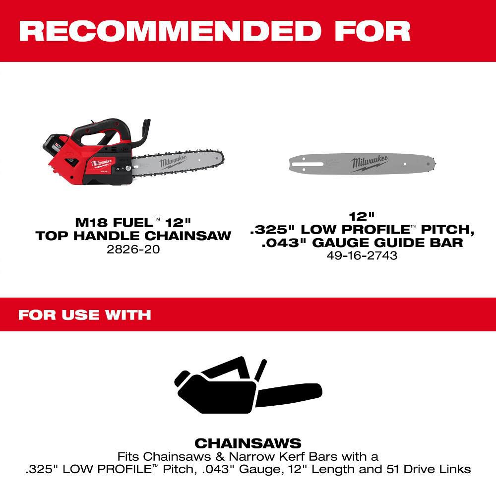 Milwaukee 12inch Top Handle Chainsaw Chain, large image number 2