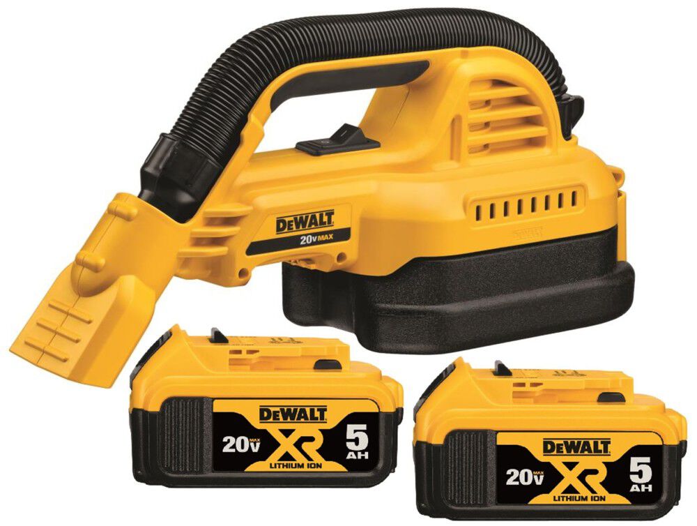 DEWALT 20V Max 1/2 Gallon Wet Dry Portable Vac & 20V Max XR 5Ah Battery 2 Pack Bundle – DCB205-2-DCV517B