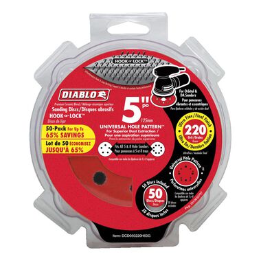 Diablo Tools 5" 220 Grit (Ultra Fine) ROS Hook & Lock Discs (50-Pack), large image number 3