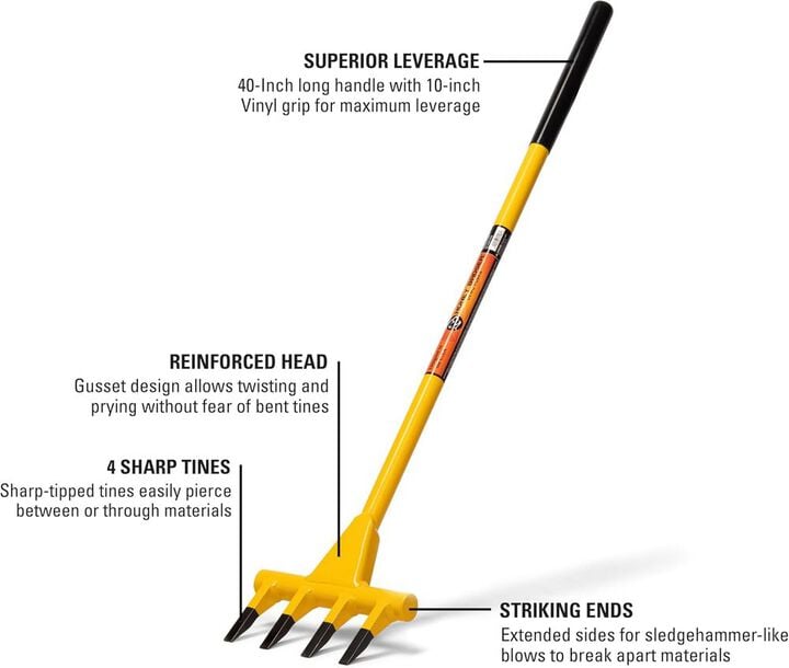 Honey Badger 4-Tine 40.5 Inch Steel Yellow Demo Fork with 40 Inch Handle, large image number 1