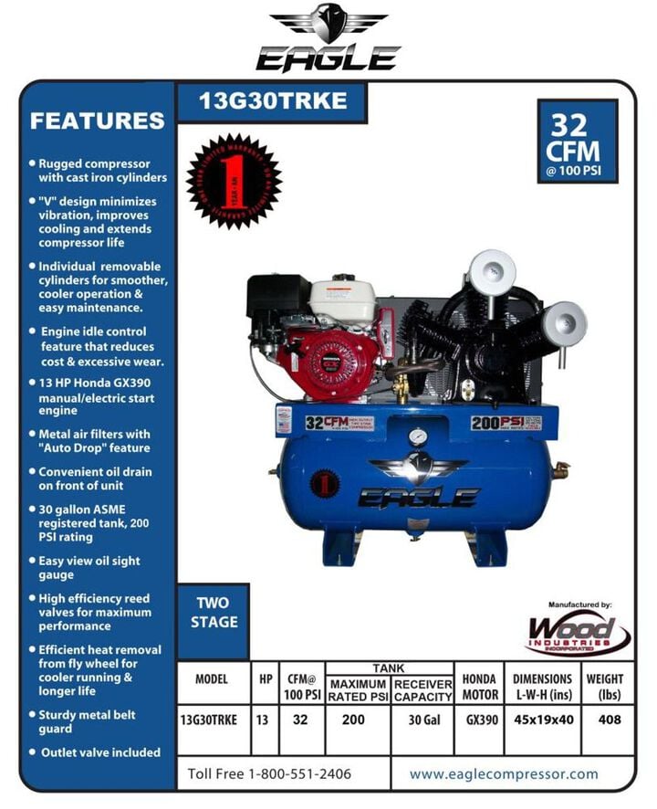 Eagle Compressor 30 Gallon Stationary Gas Air Compressor, large image number 3