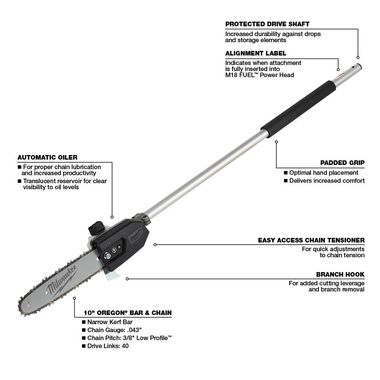 Milwaukee M18 FUEL QUIK-LOK 10 in. Pole Saw Attachment