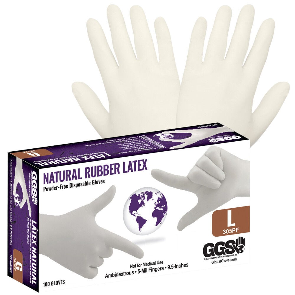 Global Glove Powder-Free Industrial Natural Disposable Gloves, Large, 100 Pieces Size Large – 305PF-L