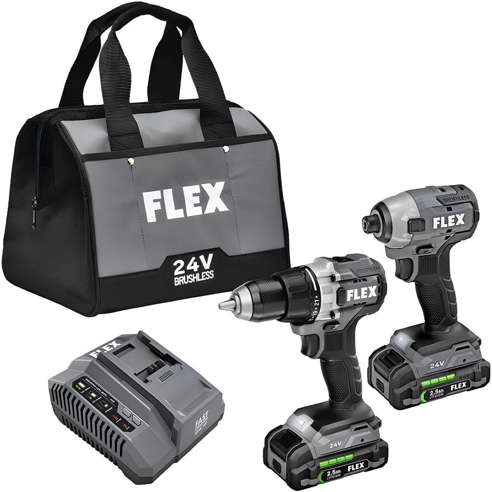 FLEX 24V Drill Driver and 1/4in Impact Driver Kit, large image number 1