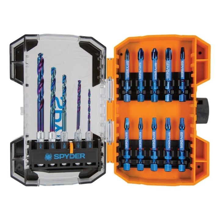 Spyder Drill Bit & Impact Driver Bit Set, Quick Connect Hex Shank, 15 Pieces