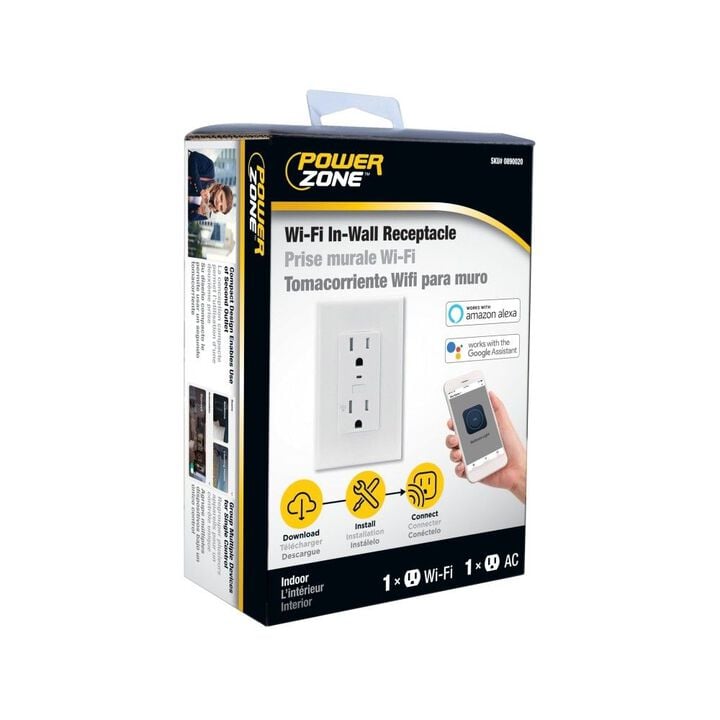 Power Zone 125V 1-Pole Grounded Socket Wi-Fi Controlled In-Wall Receptacle, large image number 1