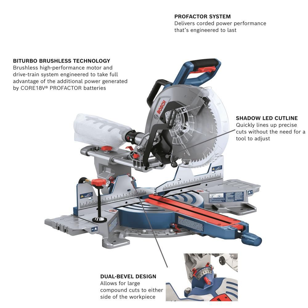 Bosch PROFACTOR 18V Surgeon 12in Dual Bevel Slide Miter Saw (Bare Tool), large image number 3