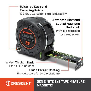 Crescent Shockforce Nite Eye G2 Magnetic Tape Measure 1 1/4in x 25', large image number 6