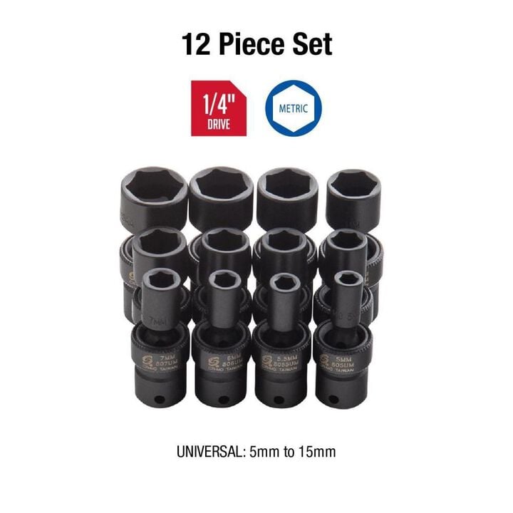 Sunex 12 pc. 1/4 In. Drive Metric Universal Impact Socket Set, large image number 1
