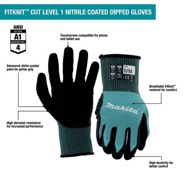 Makita FitKnit Gloves Cut Level 1 Nitrile Coated Dipped L/XL, large image number 10