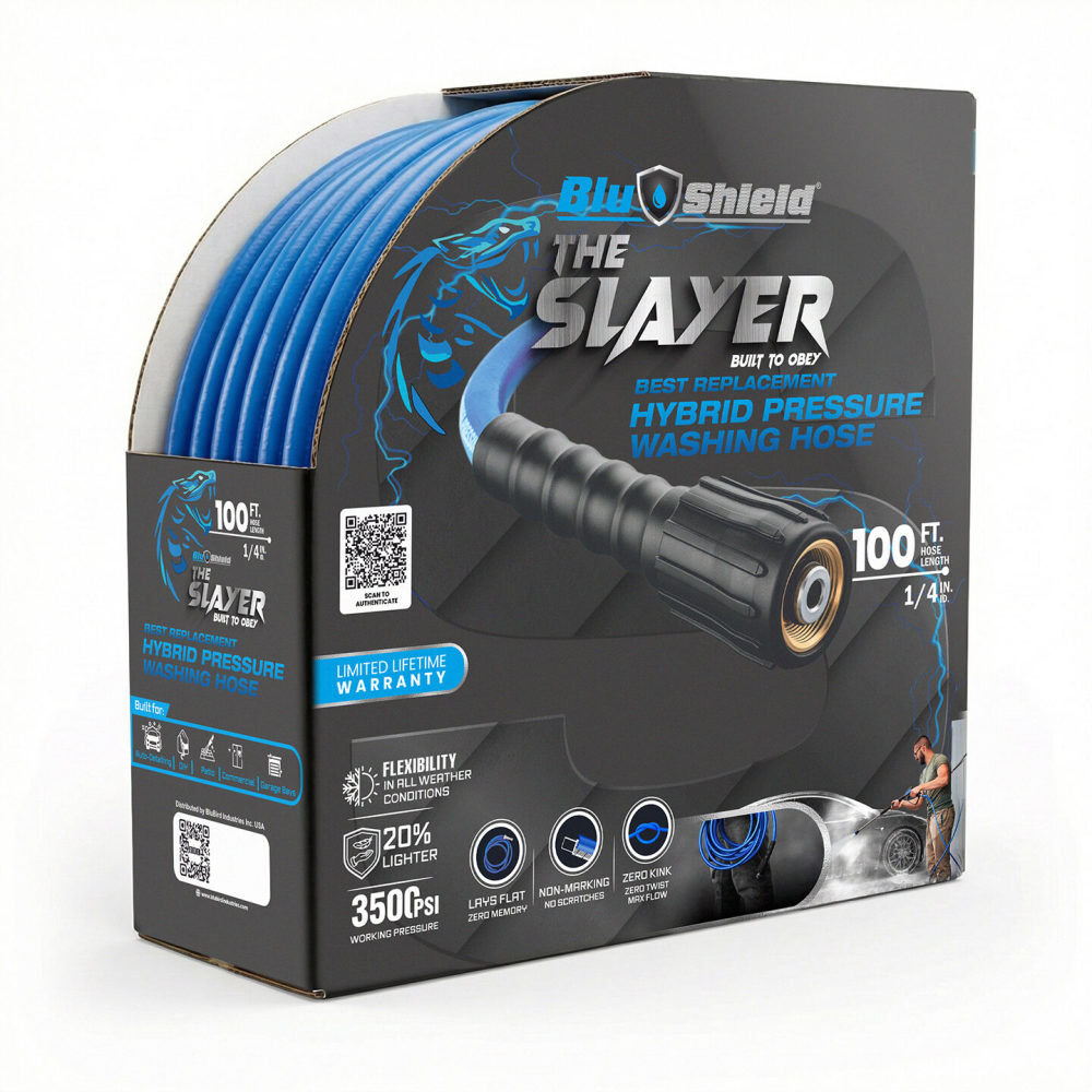 BluBird Blu Shield Slayer 1/4 Inch x 100 Ft Hybrid Pressure Washing Hose - PWHY14100