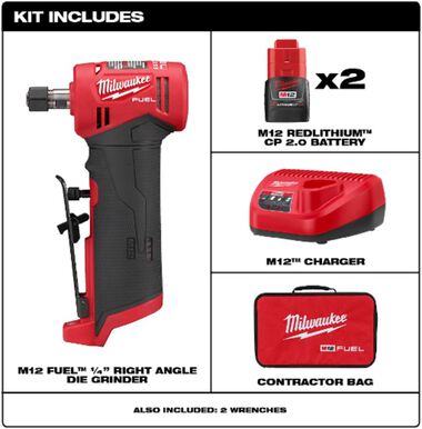 Milwaukee M12 FUEL Right Angle Die Grinder 2 Battery Kit, large image number 1
