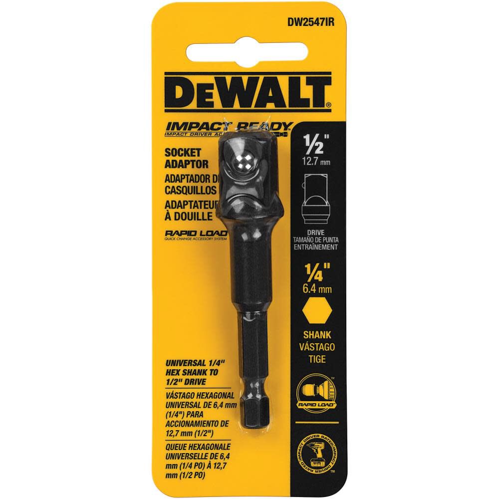DEWALT Impact Ready 1 4 In. Hex Shank to 1 2 In. Socket Adapter DW2547IR Acme Tools