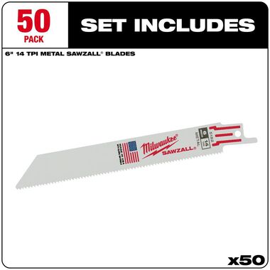 Milwaukee 6 in. 14 TPI Thin Kerf SAWZALL Blades (50 Pack), large image number 1