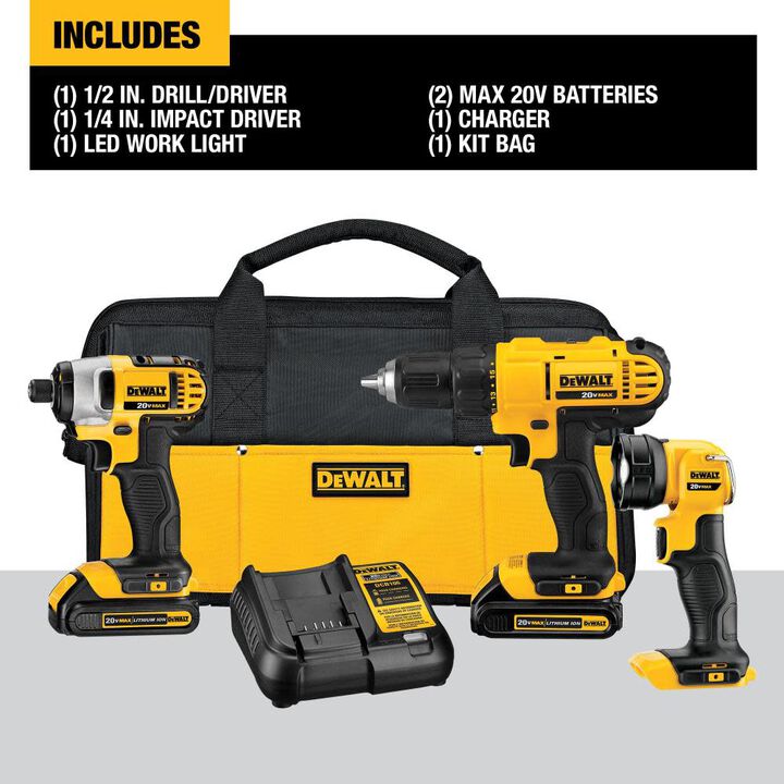 DEWALT 20V MAX 3 Tool Combo Lithium Ion Kit, large image number 1