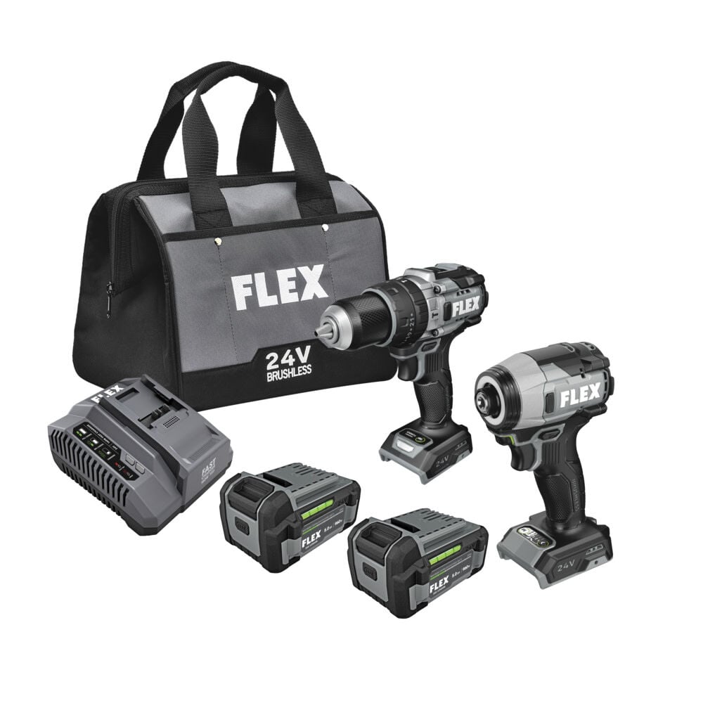 FLEX 24V 1/2 Inch 2-Speed Hammer Drill with Turbo Mode & 1/4 Inch One-Touch Hex Impact Driver Kit, large image number 1