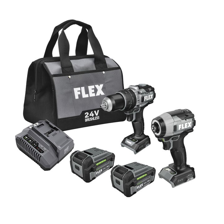 FLEX 24V 1/2 Inch 2-Speed Hammer Drill with Turbo Mode & 1/4 Inch One-Touch Hex Impact Driver Kit
