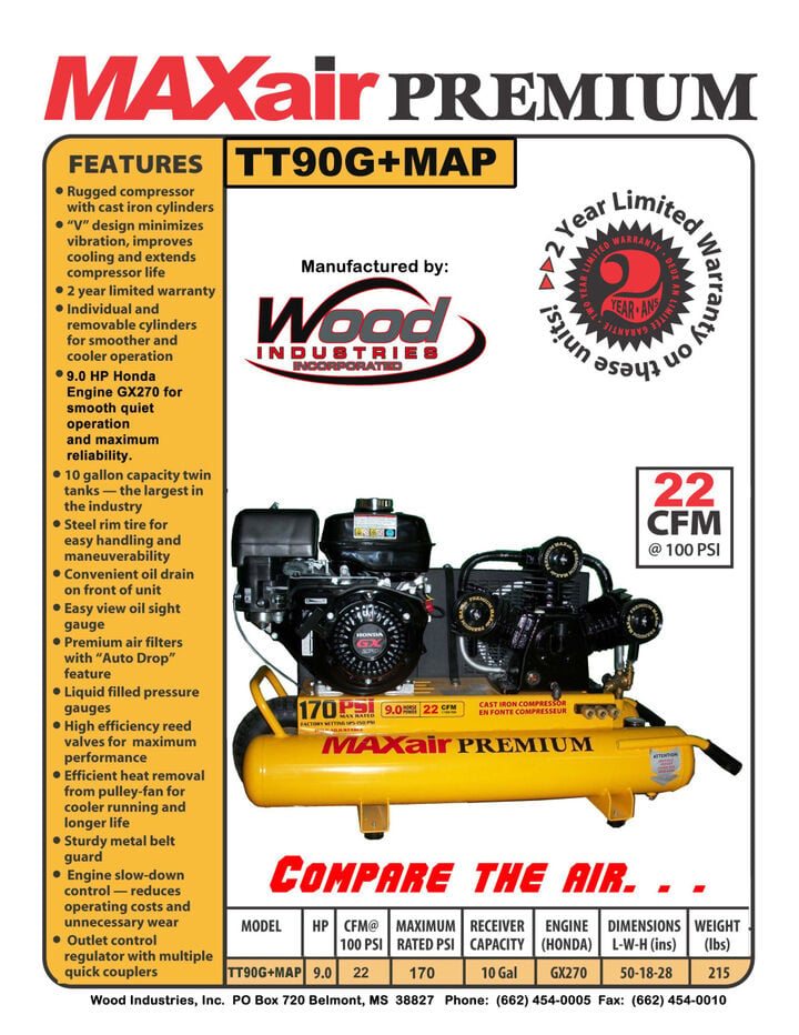 MAXair Air Compressor Twin Tank Gas 9hp, large image number 1
