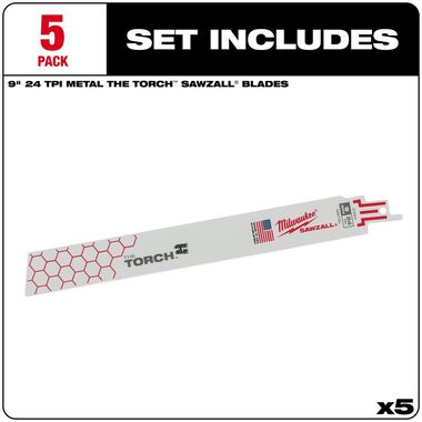 Milwaukee 9 in. 24 TPI THE TORCH SAWZALL Blades 5PK, large image number 1