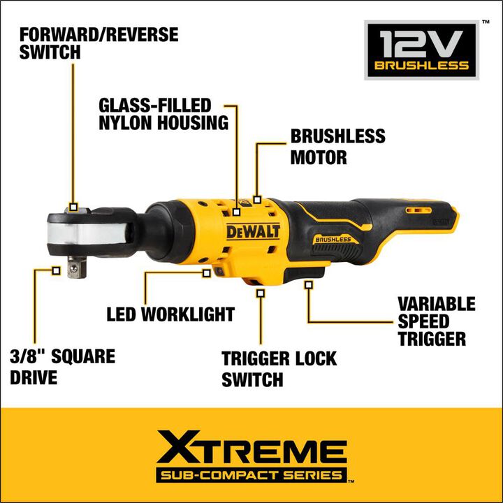 DEWALT 12V XTREME 3/8in Ratchet (Bare Tool), large image number 5