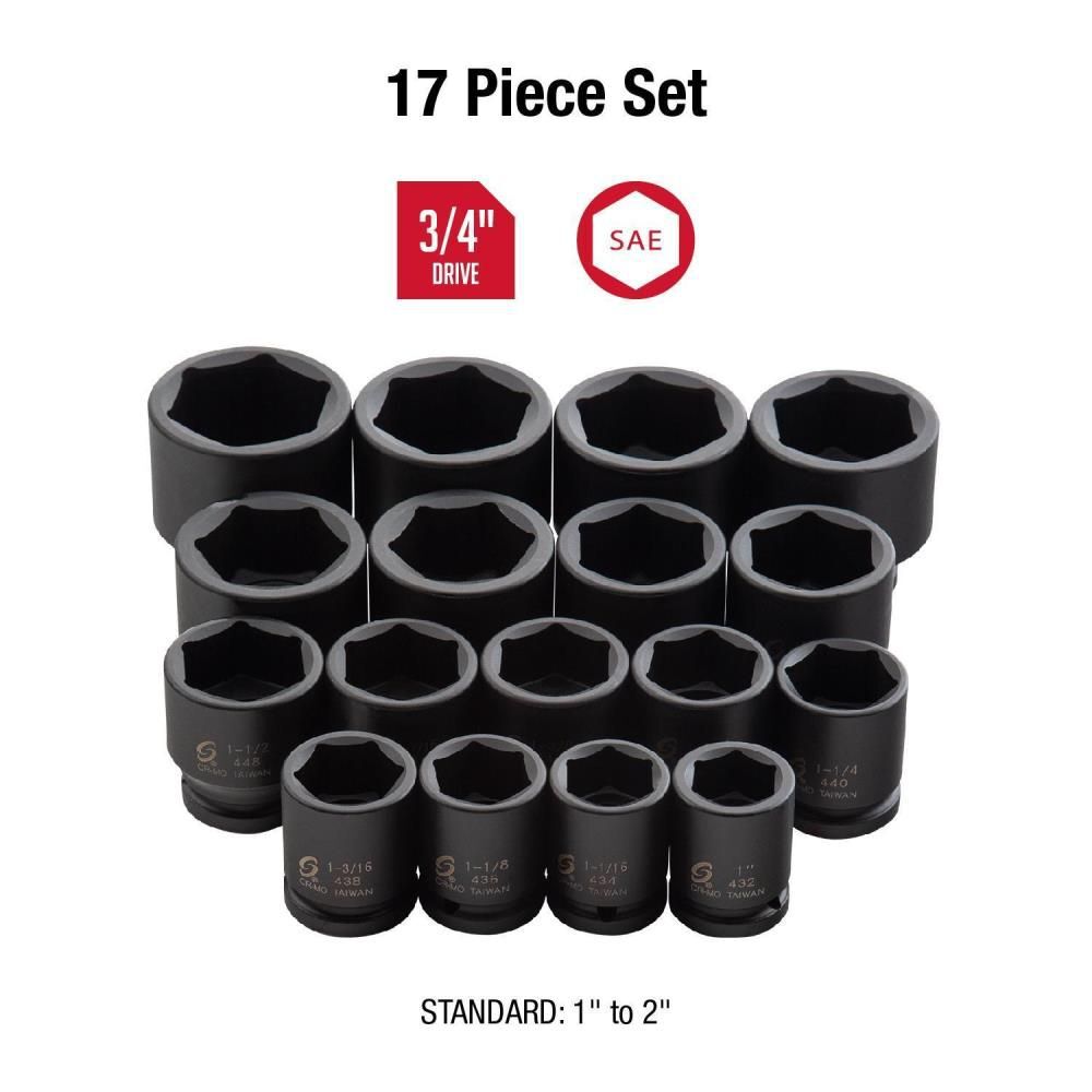 Sunex 17 pc. 3/4 In. Dr. Heavy Duty SAE Impact Socket Set, large image number 2