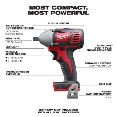 Milwaukee M18 1/2 In. Impact Wrench - (Bare Tool), large image number 1
