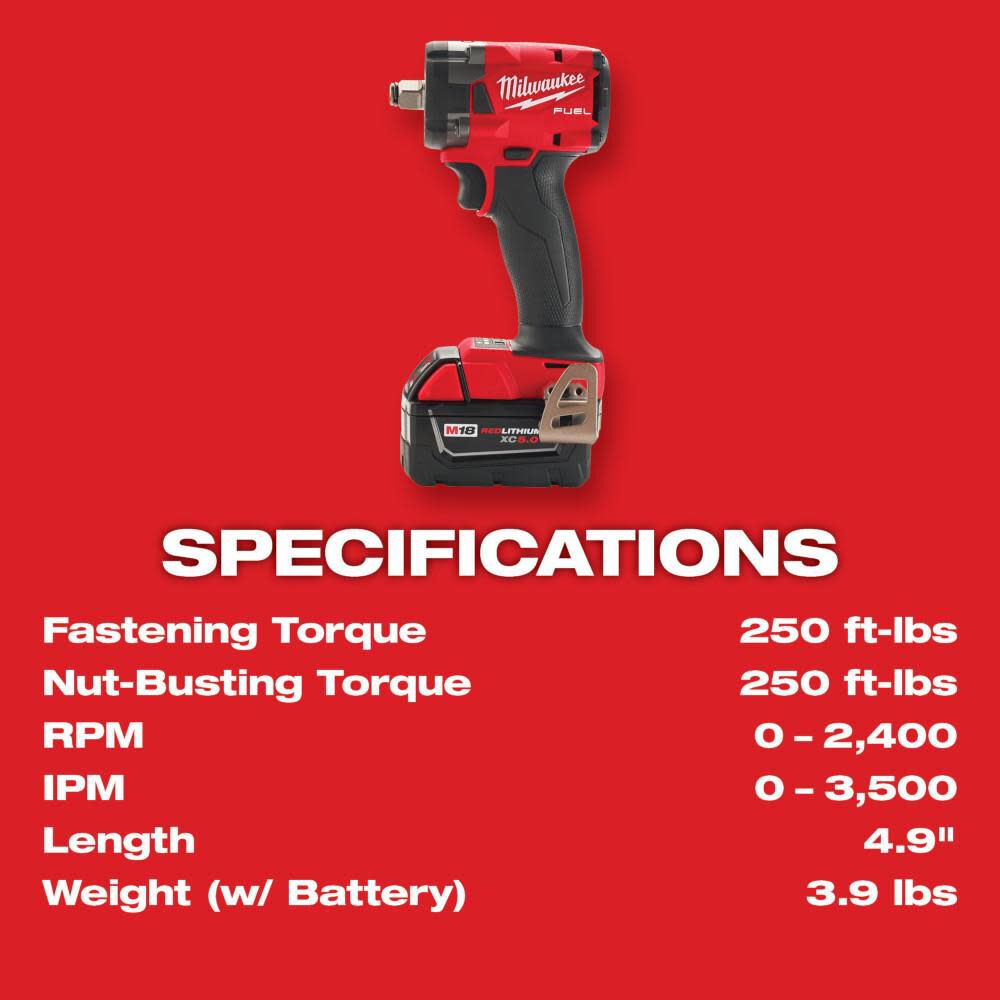 MILWAUKEE 2759B-22 M18 Fuel 1/2 In. Compact Impact Wrench W/ Ring Kit