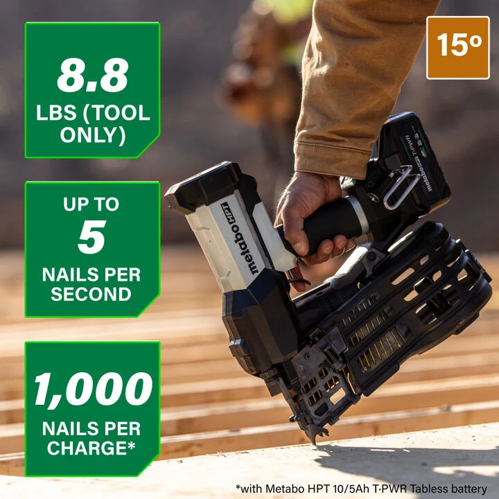 Metabo HPT Cordless Pneumatic 18V 15 Degree Coil Wire Collated Framing Nailer Kit, large image number 2