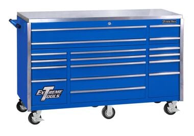 Extreme Tools 72 In. 17 Drawer Triple Bank Professional Roller Cabinet - Blue