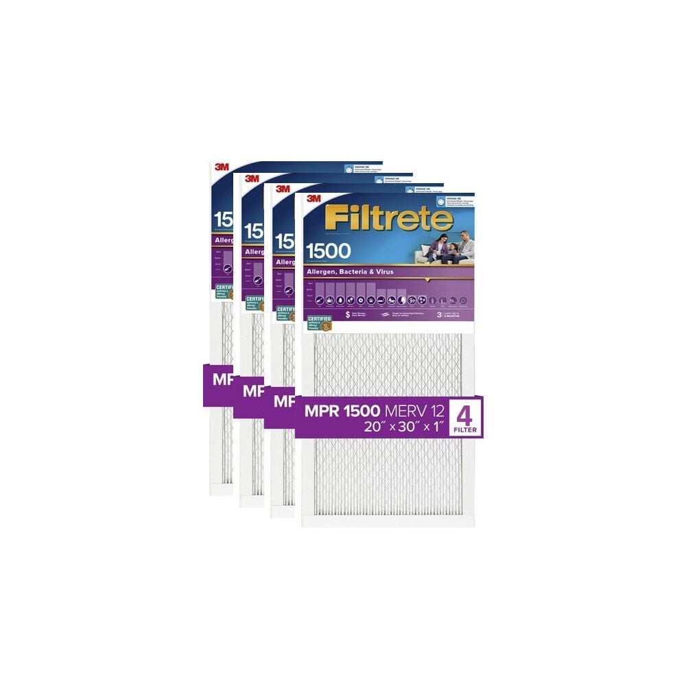 3M 20 Inch x 24 Inch 1500 MPR MERV 12 Allergen Air Filter – 4 Pack – 4196127-4 Pack