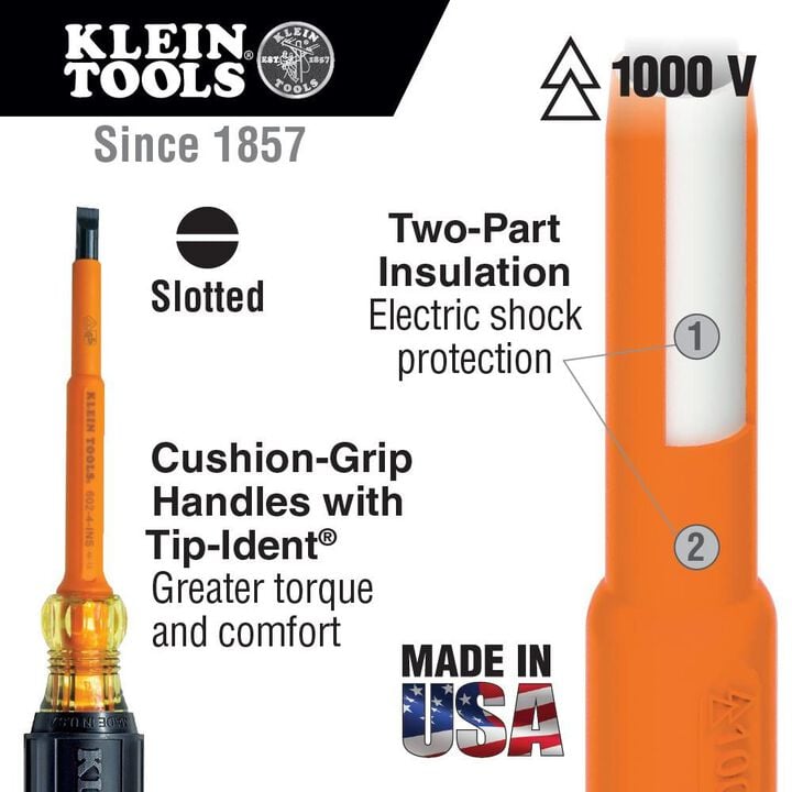 Klein Tools Screwdriver Insulated 5/16inch Cab 7inch, large image number 1