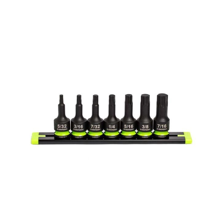 GripEdge Tools RPT 3/8 Inch Drive Short Impact Hex Driver Set SAE 7 Pieces