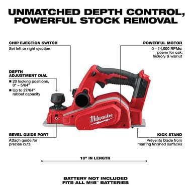 Milwaukee M18 3-1/4 in. Planer (Bare Tool), large image number 2