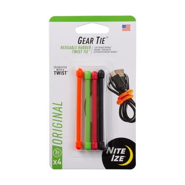 Nite Ize Gear Tie Reusable Rubber Twist Tie 3in 4pk Assorted