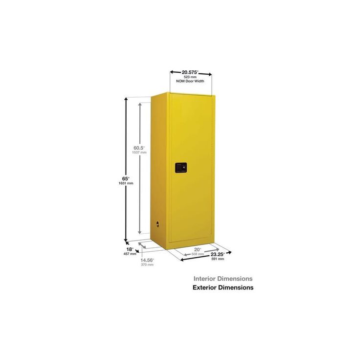 Justrite 22 Gallon Yellow Steel Self Close 3 Shelf Flammable Cabinet, large image number 3