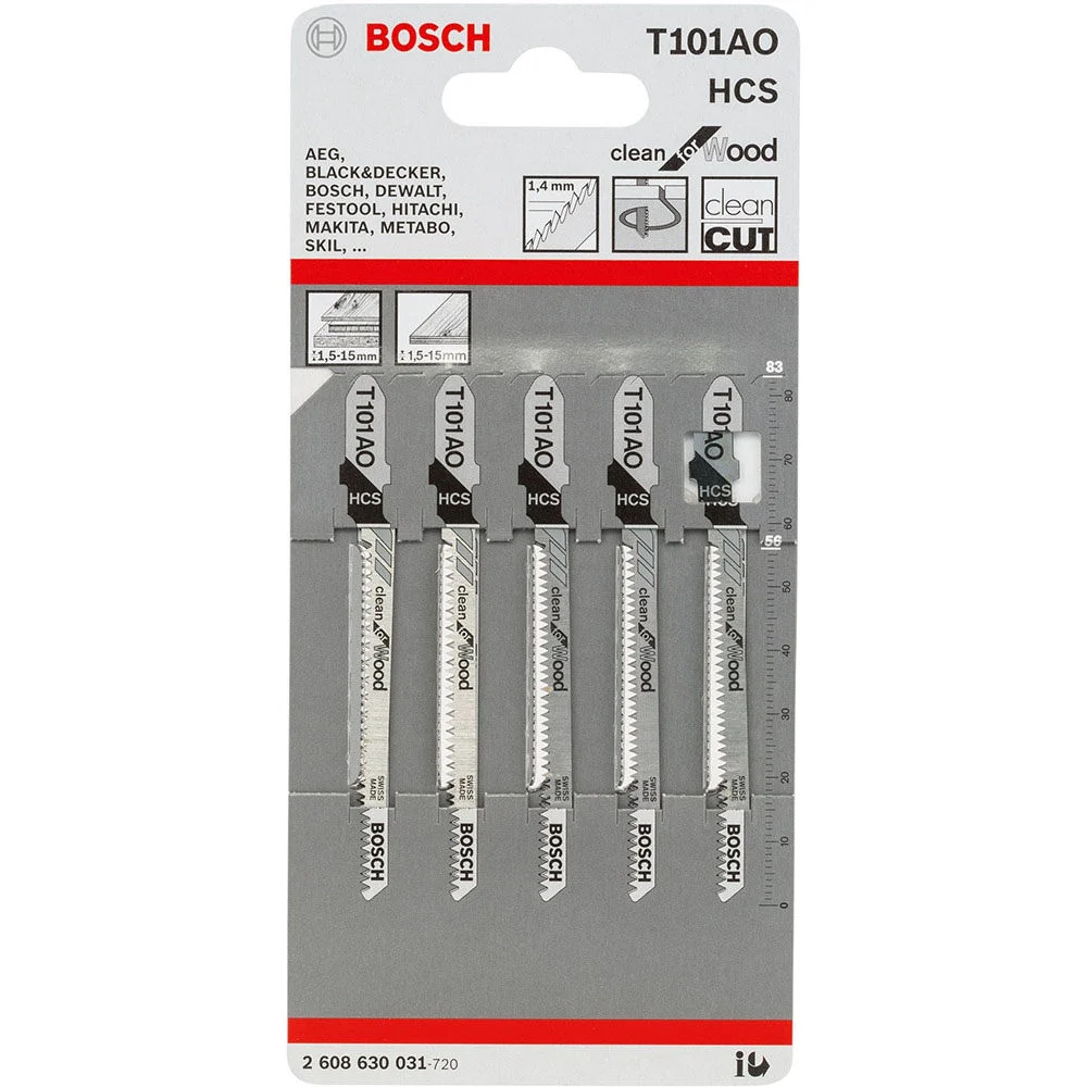 Bosch 3-1/4 Inch 20 TPI Clean for Wood T-Shank Jig Saw Blades 5 Piece, large image number 1