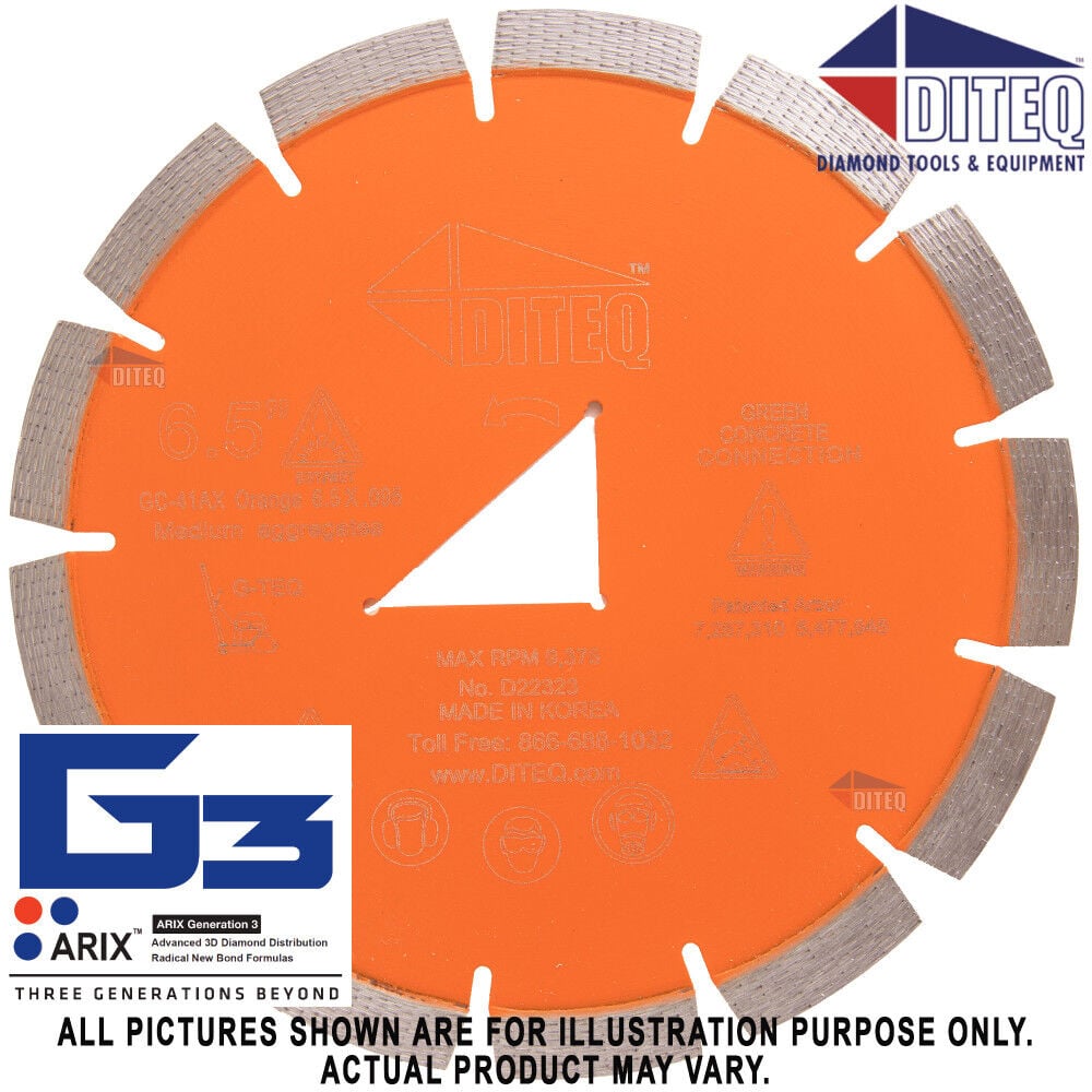Diteq 6 1/2 Inch Orange Pro IV High Performance Segmented Rim Diamond for Green Concrete – D22323