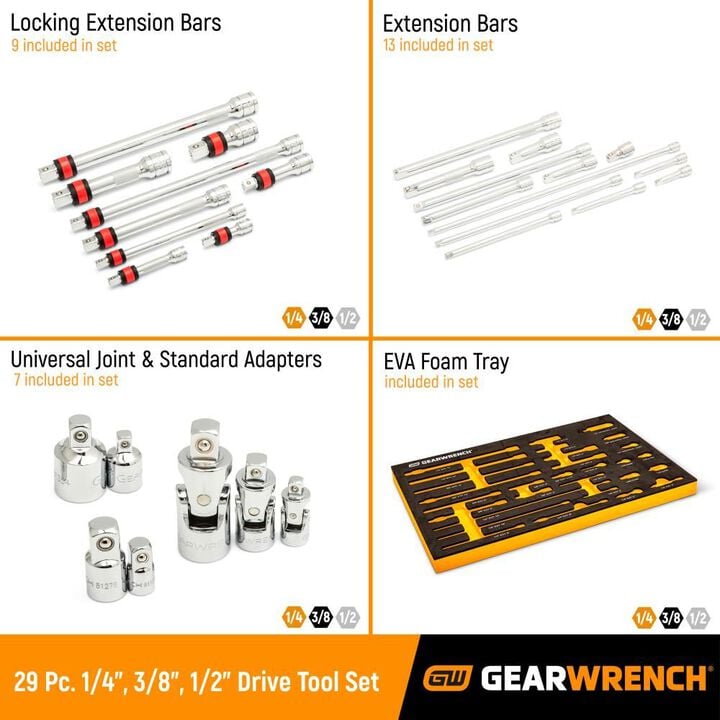 GEARWRENCH Chrome Tool Accessories Set 1/4in 3/8in 1/2in Drive 29pc, large image number 12