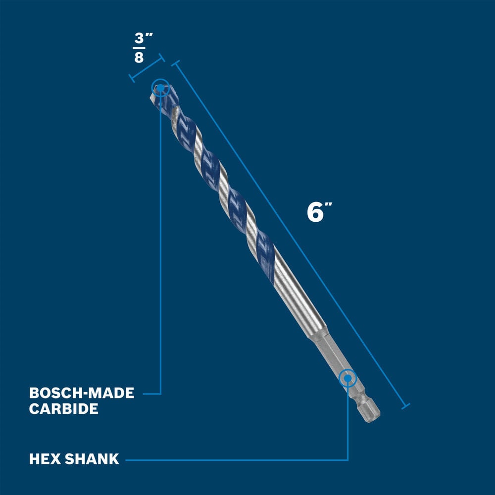 Bosch 3/8 Inch x 6 Inch Blue Xtreme Bit, large image number 2