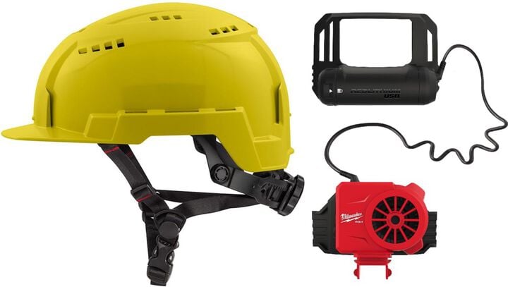 Milwaukee BOLT Yellow Front Brim Vented Helmet Class C & Cooling Fan Bundle, large image number 0
